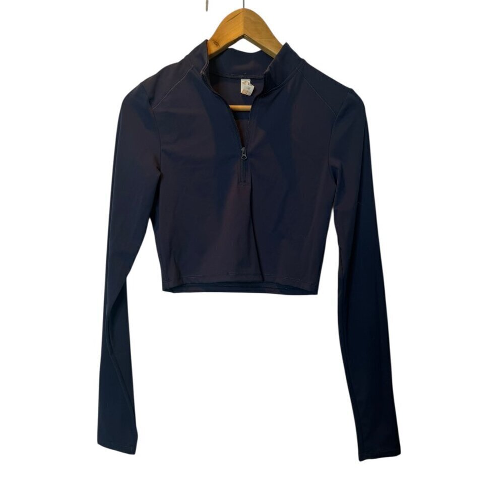 Unbranded Navy Long Sleeve Zip-Up Workout Crop Top Size XL